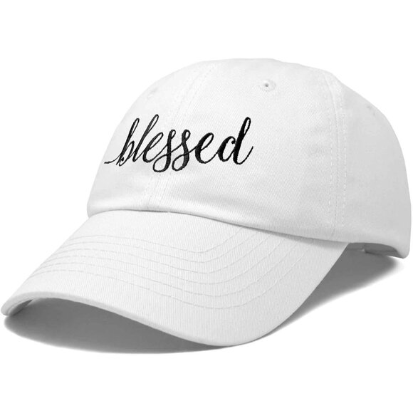 Women's Blessed Embroidered White Soft Cotton Classic Dad Baseball Hat Cap - Picture 4 of 5